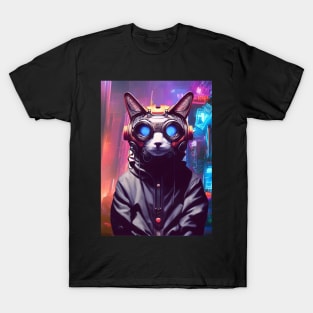 Techno Cat In Japan Neon City T-Shirt
